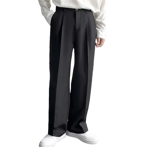 Suit Pants Men Loose Fit Straight Leg Pleated Formal Elasticated Dress Pants Chino Flat-Front Golf T