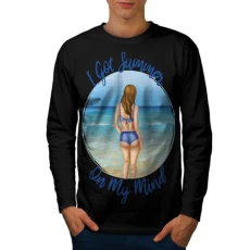 Summer Beach Woman in Bikini Ocean Mens Long Sleeve T-Shirt Black L
