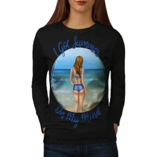 Summer Beach Woman in Bikini Ocean Womens Long Sleeve T-Shirt Black 2XL