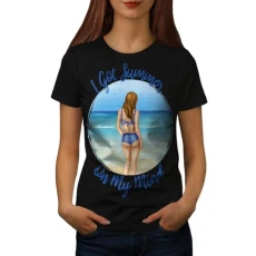 Summer Beach Woman in Bikini Ocean Womens T-Shirt Black M
