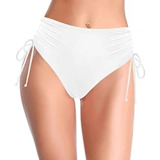 Summer Bikini Teenager Girls Women Vintage Print Low Waist Brazilian Bikini Bottom Swimwear Briefs Swimwear Brazilian Bikini Bottom Side Tie Thong Bathing Fitness Shorts Women, White, M