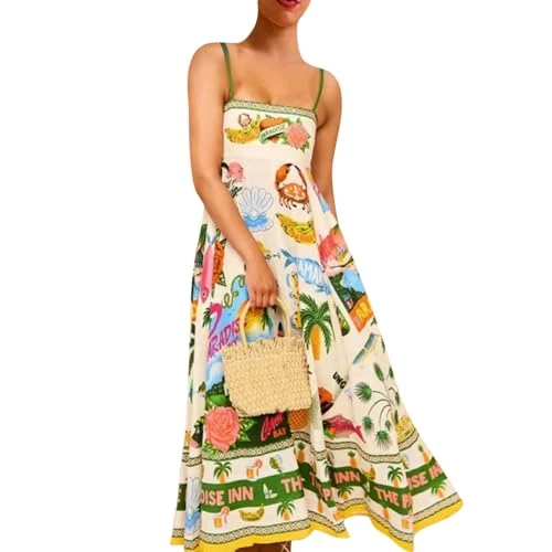 Summer Boho Dresses for Women UK,Halter Neck Maxi Floral Dresses Wedding Guest Dress A Line Beach Dr