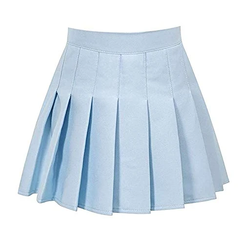 Summer Breathable Skirts Short with Pleats High Waist Pleated Skirt Blue Women's Mini Skirt Vintage Fashionable Casual Pleated High Waist Elegant Comfortable Pleated Skirt Short Lightweight Women's