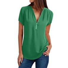 Summer Cardigan Loose T-Shirt Casual Shirt Tee Neck V Zip Women's Blouse Women Blouse Wrap Jumper Women, Green, XXXL Summer Cardigan Loose T-Shirt Casual Shirt Tee Neck V Zip Women's Blouse Women Blouse Wrap Jumper Women, Green, XXXL