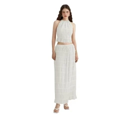 Summer Co Ord Sets for Women Maxi Skirt and Backless Halter Neck Top Casual 2 Piece Outfits for Going Out Party Sexy Plus Size Skirt Suit Beach Holiday Clothes Sets (White, S)