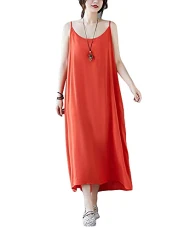 Summer Dress for Women Casual Beach Shirt Dress Solid Color Loose Long Dress Sleeveless Maxi Dresses Tunic Sundress,Orange,L Summer Dress for Women Casual Beach Shirt Dress Solid Color Loose Long Dress Sleeveless Maxi Dresses Tunic Sundress,Orange,L