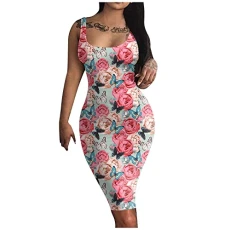 Summer Dress, Formal Dress Women Summer V Neck Spaghetti Dress Casual Midi Tunic Short Sleeveless Bohemian Short Skirt Bodycon Dress,Pink,XXL