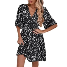 Summer dress, women's evening dress, long ball dresses, women's long wrap dress, women's beach dress, boho dress, women's wrap dress, women's clothing, women's below the knee, black, XL