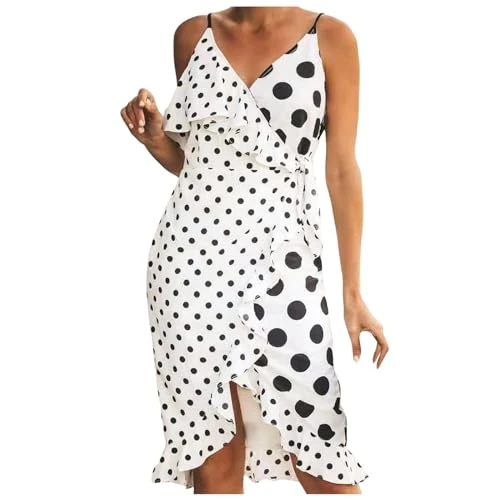 Summer Dresses for Women plus Mid Length Sleeve V Neck Holiday Dresses for Women Ruched Dress Women (White, XL)