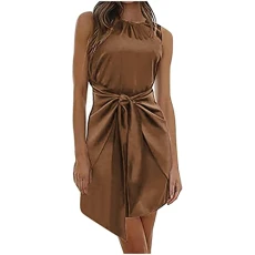 Summer Dresses for Women Satin Elegant Tie Waisted Sleeveless Dresses Women's Solid Wrap Short Tank Dresses Ruched Split Formal Cocktail Party Wedding Guest Dress Work Dress Summer Dresses for Women Satin Elegant Tie Waisted Sleeveless Dresses Women's Solid Wrap Short Tank Dresses Ruched Split Formal Cocktail Party Wedding Guest Dress Work Dress