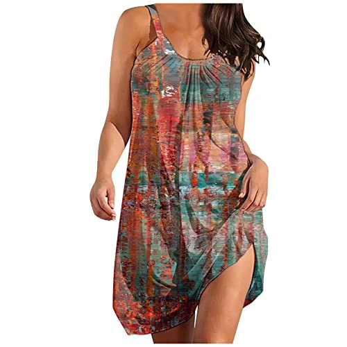 Summer Dresses for Women UK Spring Dresses Women's Deep V Neck High Low Tulle Ball Gowns Casual Short Sleeve Strappy Swing a Line Dresses Floral Minidress Tunic Sundresses,Wine,3XL