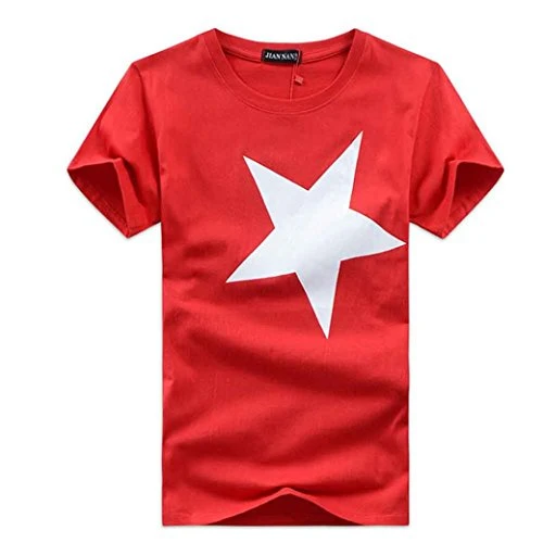 Summer Fashion Boy Gym Sport Football Cool 100% Contton Men Printed Fashion Short Sleeve T-Shirt Jumpers(Red,UK(Bust)-32''/CN-M)