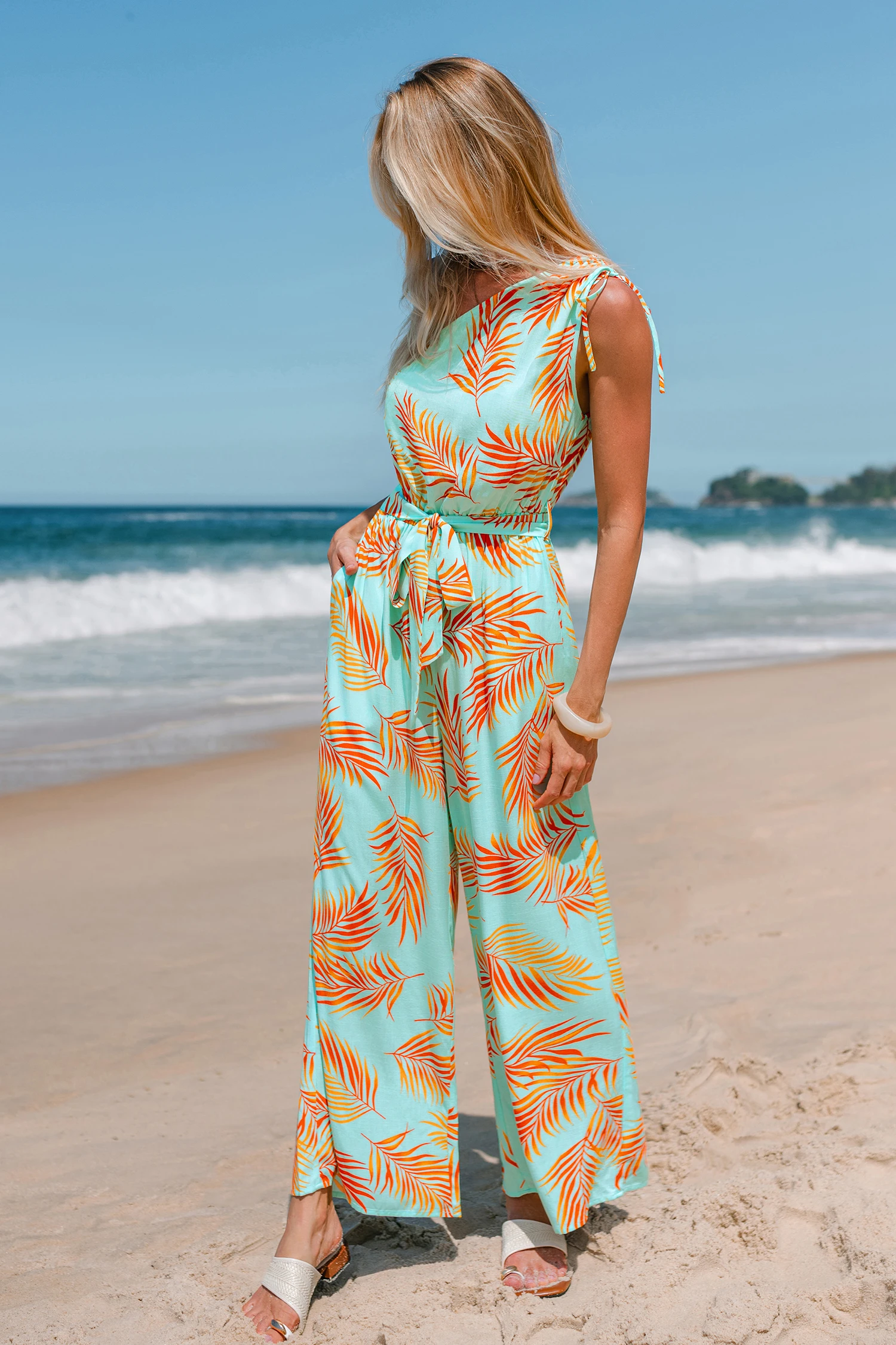 Summer Glow Tropical Jumpsuit - Blue