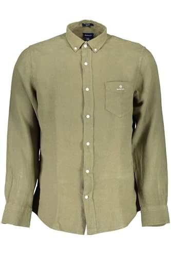 Summer Green Linen Short Sleeve Men's Shirt, Green, S