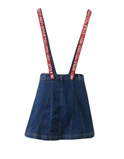 Summer High Waisted A-line Suspender Denim Skirt for Women Blue 12