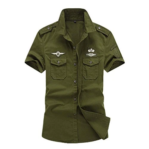 Summer Men's Shirt Military Pure Cotton Military Men's Short Sleeve Top