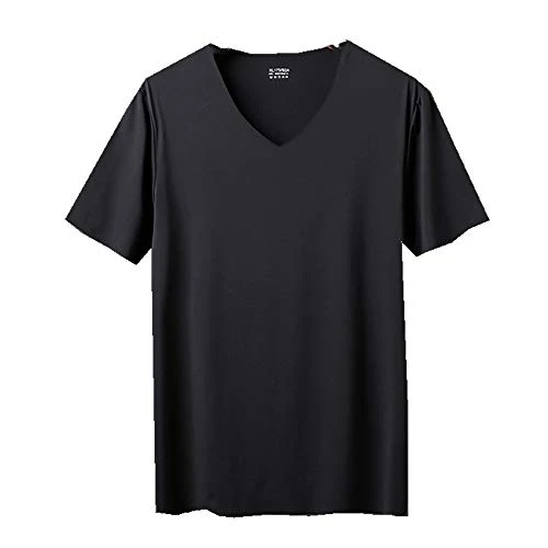 Summer Men's Short Sleeve ice Silk T-Shirt Solid Color Non Trace Quick Drying Bottoming Shirt V-Neck