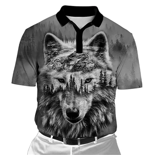 Summer Personality Wolf Pattern 3D Printed Polo Shirt Men's Vintage Harajuku Short Sleeve Fashion Casual Button Polo T-Shirt