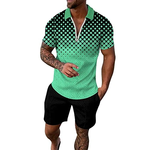 Summer Suit Men's 80s Tracksuit Men's Football Shorts and T-Shirt Set Men's Jogging Suit Men's Set Business Polo Shirt Set Short Sleeve T-Shirts Short Trousers Leisure Suit, Mint green-a, XL