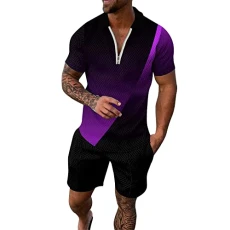 Summer Suit Men's 80s Tracksuit Men's Football Shorts and T-Shirt Set Men's Jogging Suit Men's Set Business Polo Shirt Set Short Sleeve T-Shirts Short Trousers Leisure Suit, Lila-a, XXL