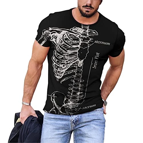 Summer T Shirt for Men Casual Poker Skeleton 3D Printed Round Neck Short Sleeve T-Shirts