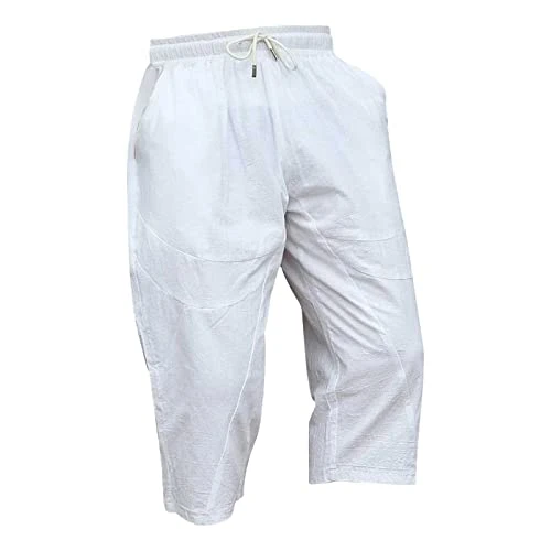 Summer thin cotton and linen capris men's large loose linen trousers with wide leg, men's trousers, 