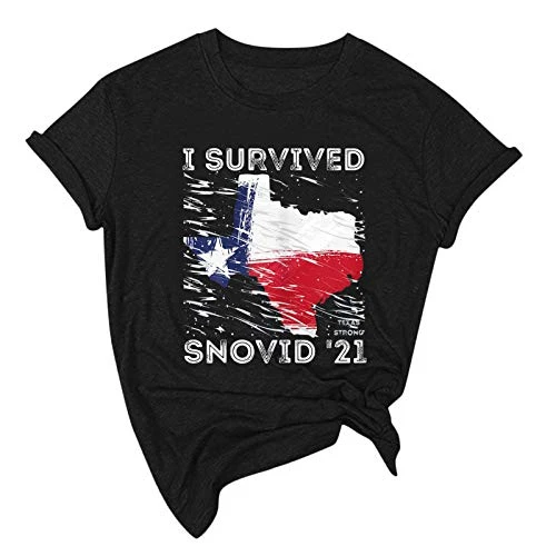 Summer Tshirts Women UK Men's Snow 2024 Strong Apocalypse Women's Shirt T-Shirt Texas I Survived Snovid Women's Blouse Womens Tech Shirts Black