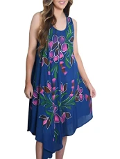 Summer Umbrella Cut Dress for Women UK Floral Brush Print Lightweight Sleeveless Round Neck Loose