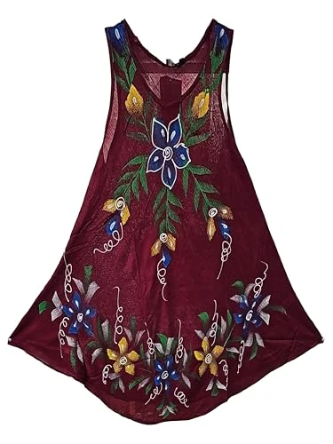 Summer Umbrella Cut Dress for Women UK Floral Brush Print Lightweight Sleeveless Round Neck Loose