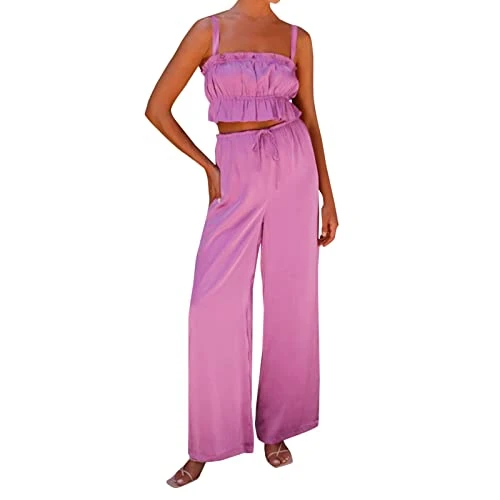 Summer Women's Clothing Matching Set Fashion Street Wide Leg Trousers and Camisole Tops 2-Piece Outf