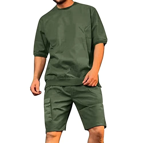 Summer Work Wear Multi Pocket Capris Men's Sport Set Trend Casual Short Sleeve Shorts Personality Se