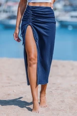 Sunkissed Twist Denim Midi Skirt - Blue