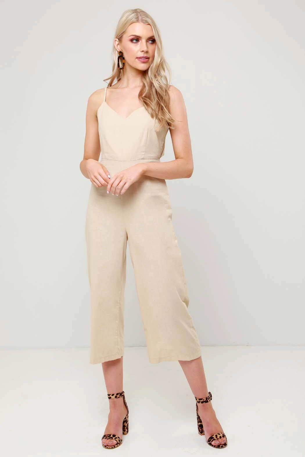 Sunny Stone Tie Back Wide Leg Cropped Jumpsuit /