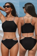 Sunny Stripes Black Cutout Bikini Set