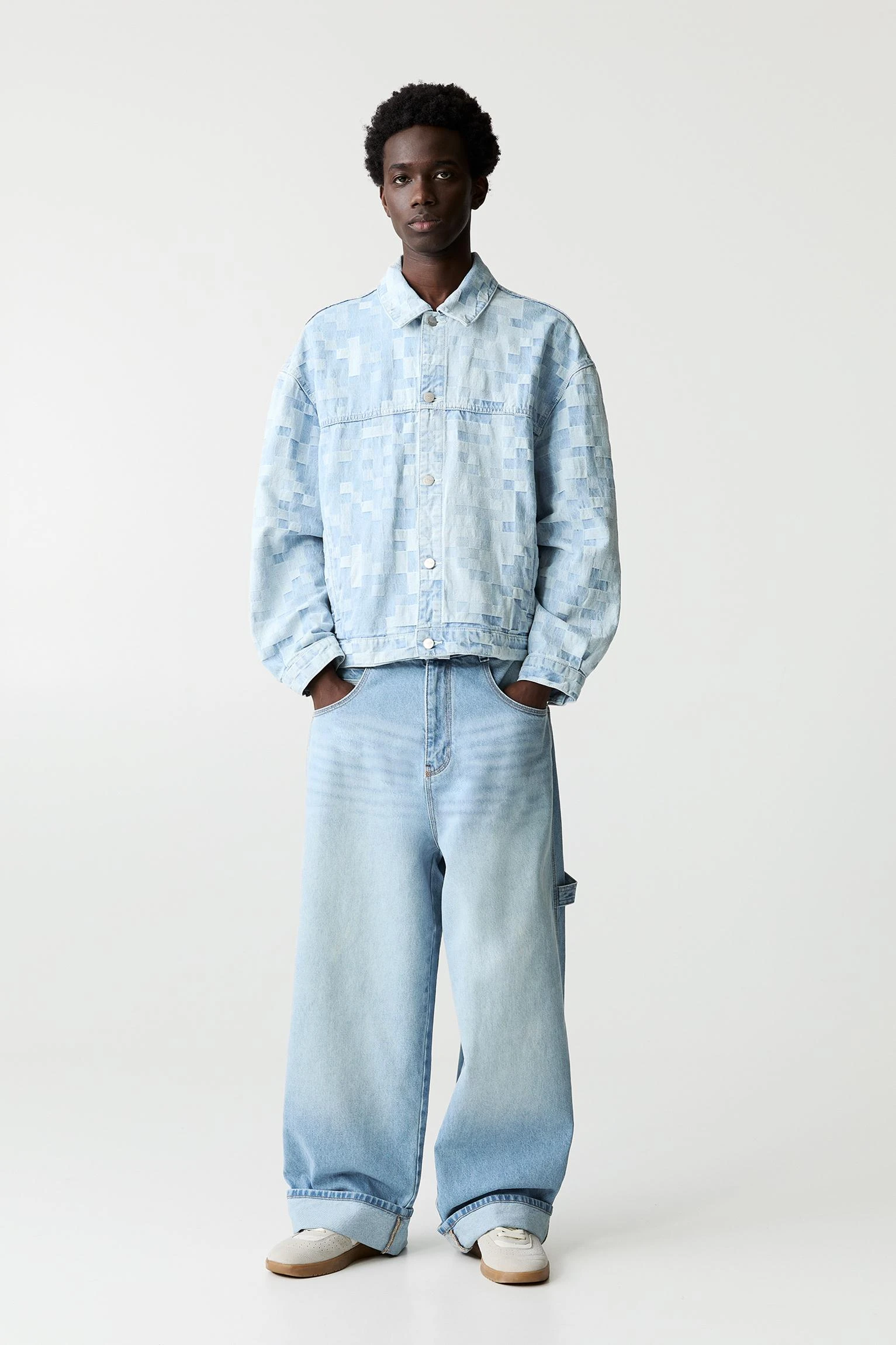 Super Baggy Carpenter Jeans With Turn-Up Hems - Pale indigo