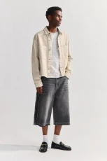 Super Baggy Stwd Denim Bermuda Shorts With Trims - Faded black