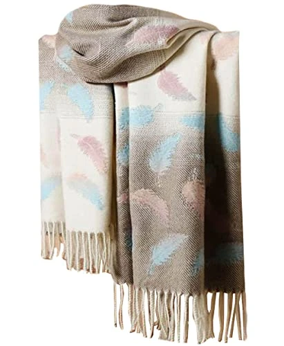 ® Supersoft Cashmere Texture Embossed Feathers Shawl Scarf - Cream Brown- (SAYM-0350-DDHNLKEK)