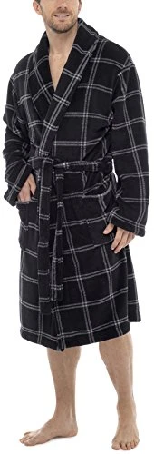 Supersoft Coral Fleece Check Dressing Gown Black XXL