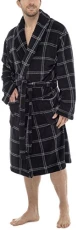 Supersoft Coral Fleece Check Dressing Gown Black XXL