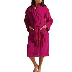 Supreme Velour Bath Robe | Luxuriously Soft Dressing Gown | 400GSM Heavyweight Womens Bathrobe | Sustainably Manufactured 100% Cotton | Size Medium | Raspberry Colour