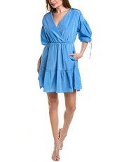 Suza Exaggerated Sleeve Wrap Mini Dress Light Blue 2 (US 6) Suza Exaggerated Sleeve Wrap Mini Dress Light Blue 2 (US 6)