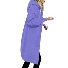 Sweat Jacket Women's Long Hoodie Jacket Casual Loose Sweatshirt with Hood Cardigan Warm Long Sleeve Hooded Jacket Plain Elegant Fleece Jacket Zip Hoodie Coat with Pockets Outwear, 16 purple.,