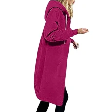 Sweat Jacket Women's Long Hoodie Jacket Casual Loose Sweatshirt with Hood Cardigan Warm Long Sleeve Hooded Jacket Plain Elegant Fleece Jacket Zip Hoodie Coat with Pockets Outwear, 08-red, L