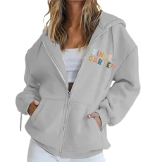 Sweat Jacket Women's Oversize Sweatshirt Jacket Hoodie Y2K Hooded Jacket Teenager Girls Y2K Casual Pullover Transition Jacket Tops Leisure Outwear Vintage Casual Sportswear, gray, S
