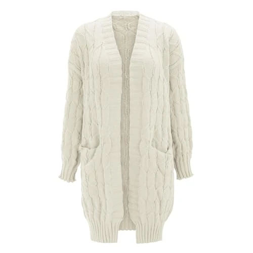 Sweater For Women Fall Long Sleeve Ribbed Mid Length Knitwear Cute Stretch Baggy Jumpers Cardigan Solid Color Cozy Going Out Knitted Sweater Retro Breathable Kitting Shirt(White,L)