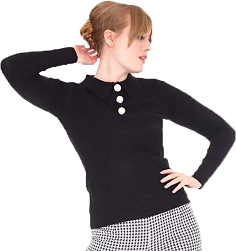 Sweater -XXL- 60s Style Polo Collar Black