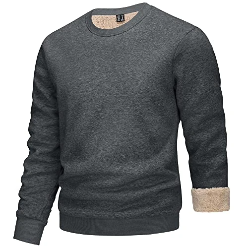 Sweatshirt for Men Fleece Lined Pullover Sweater Crew Neck Warm Jumper Classic Cotton Sweatshirt,Dar