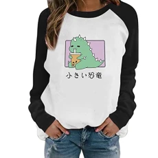 Sweatshirt Jacket Women's Hooded Casual Long Sleeve Pullover with Crew Neck and Cartoon Dinosaur Letter for Women, Hooded Sweatshirts, Matching Blouse Oversize Hoodie, black, XL