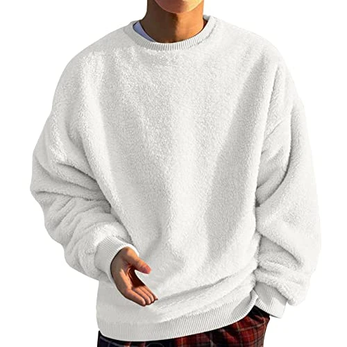 Sweatshirt Men's Without Hood Men Fuzzy O-Neck Jumper Long Sleeve Sweatshirt Sports Outerwear Top in