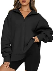 Sweatshirt Women's Oversized Pullover Sweat Jacket Autumn Winter Long Sleeve Zip Neck Plain Casual Loose Tops Women Girls, black, XL Sweatshirt Women's Oversized Pullover Sweat Jacket Autumn Winter Long Sleeve Zip Neck Plain Casual Loose Tops Women Girls, black, XL